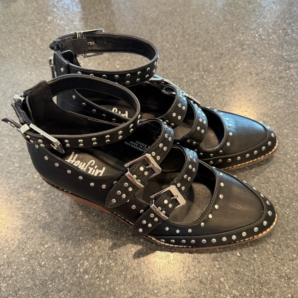 Hey Girl by Corkys Cackle Studded Mary Jane Triple Buckle Black Heels Goth 8